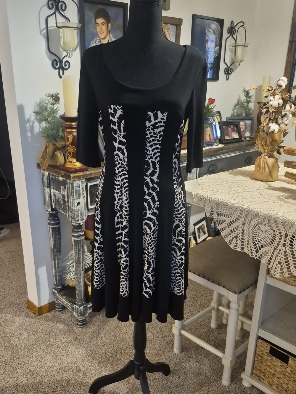 connected apparel Black and White Paneled Midi Dress